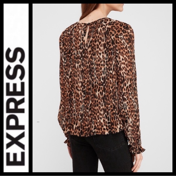 NWOT Express Leopard Pleated Chiffon Top - Picture 2 of 8